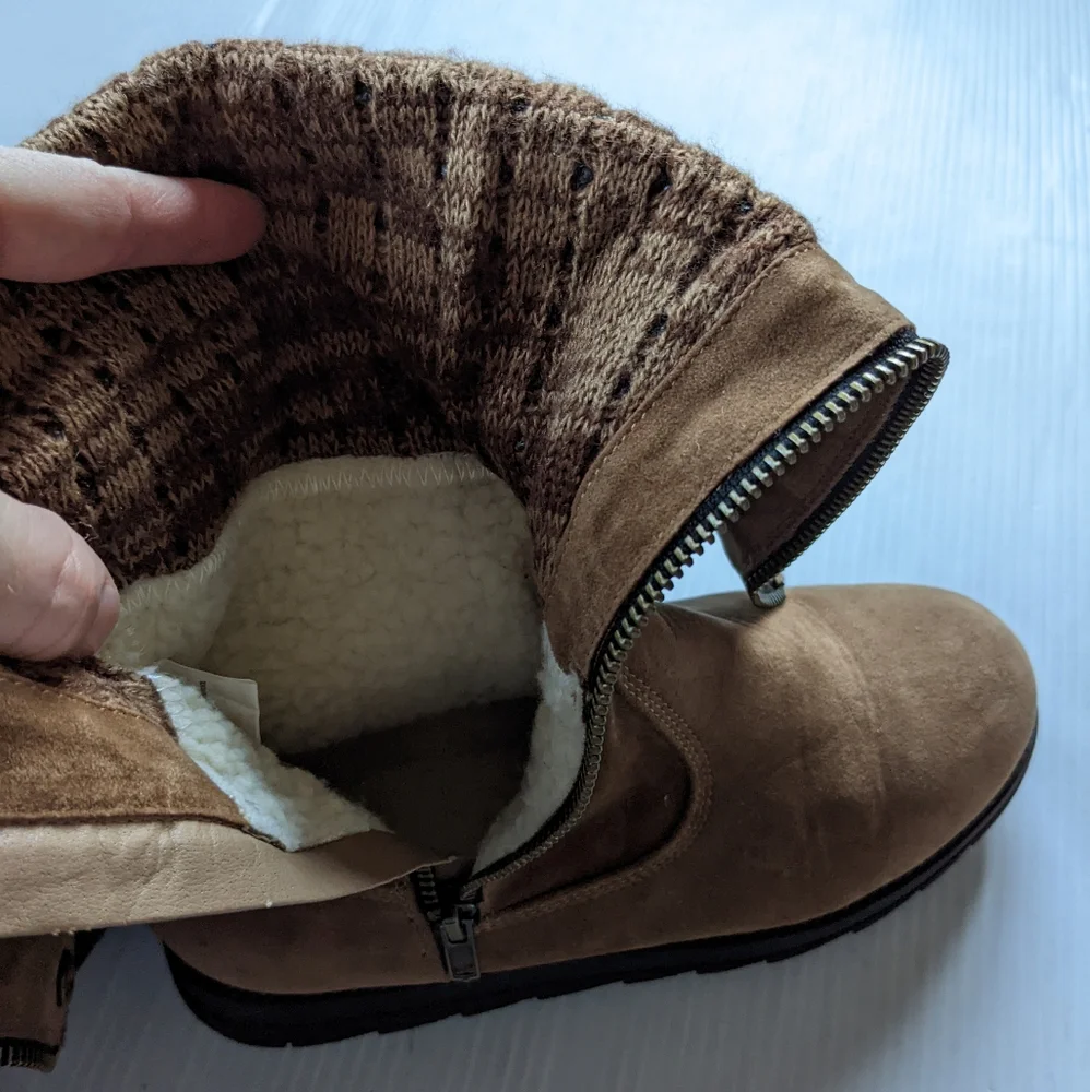 MUK LUKS Demi Foldover Water Resistant Winter Boots brown tall cuffed wool lined